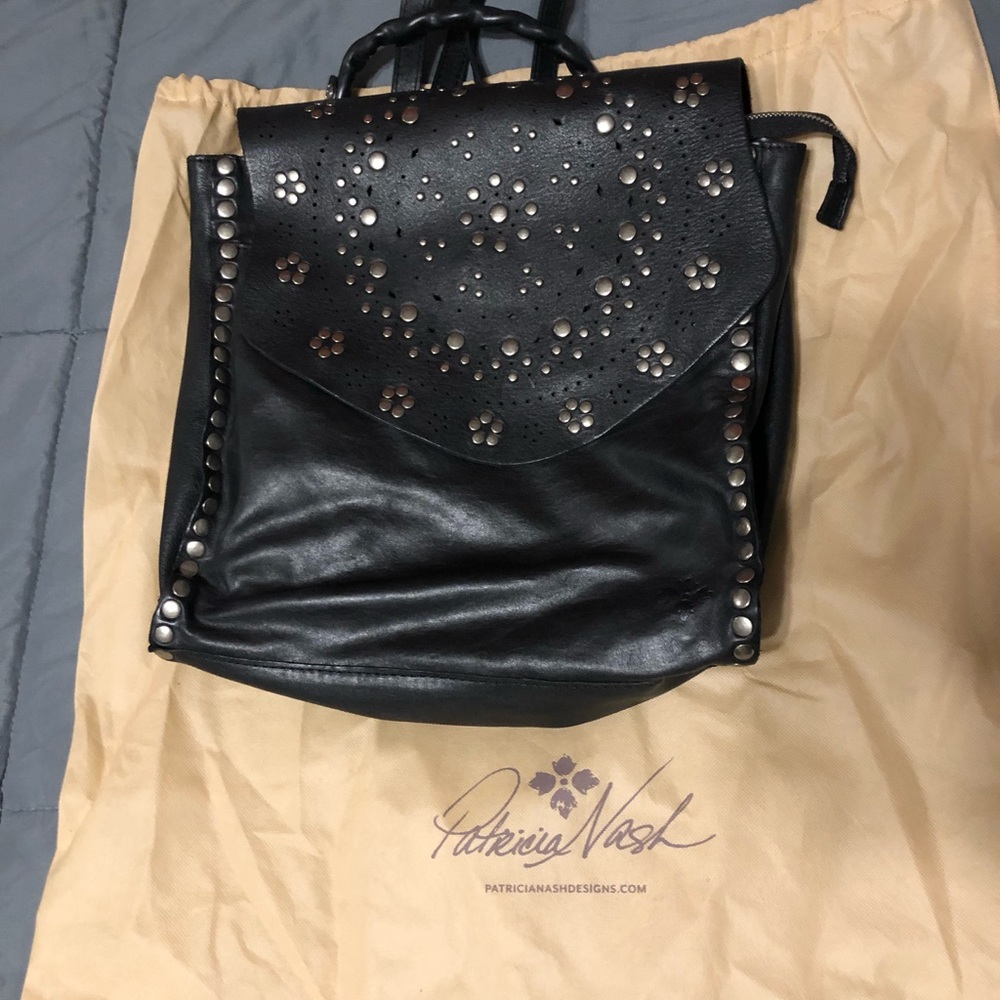 Patricia Nash Studded Black Leather Backpack Tote